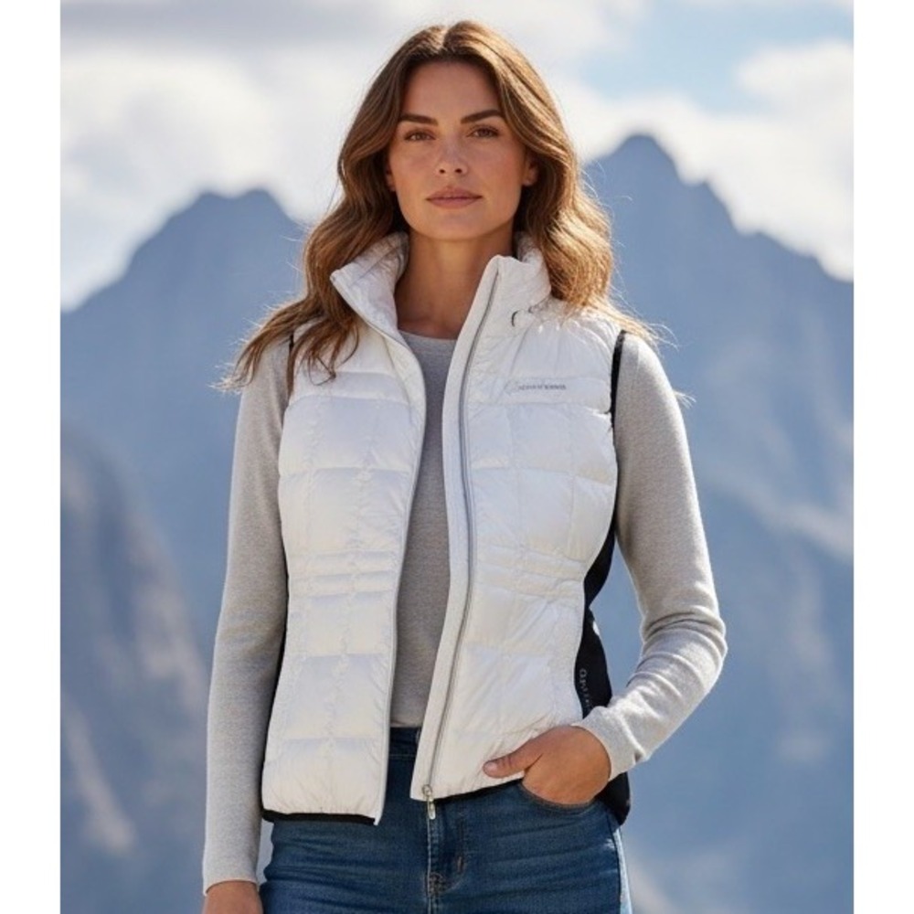 Calvin Klein Women's Performance Duck Down Puffer Vest White Black Zip X-Large